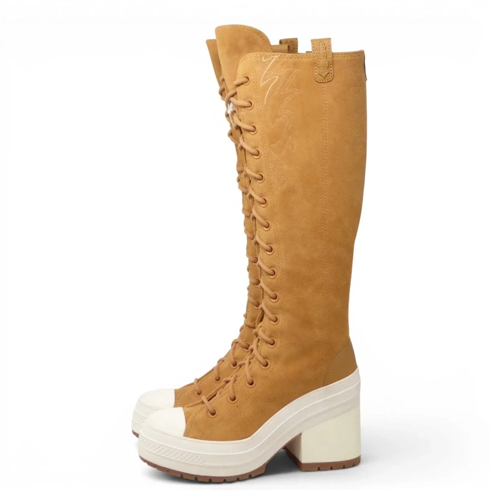Converse Chuck 70 De Luxe Heel XX Platform Knee High Western Boot Wheat Tan 6.5